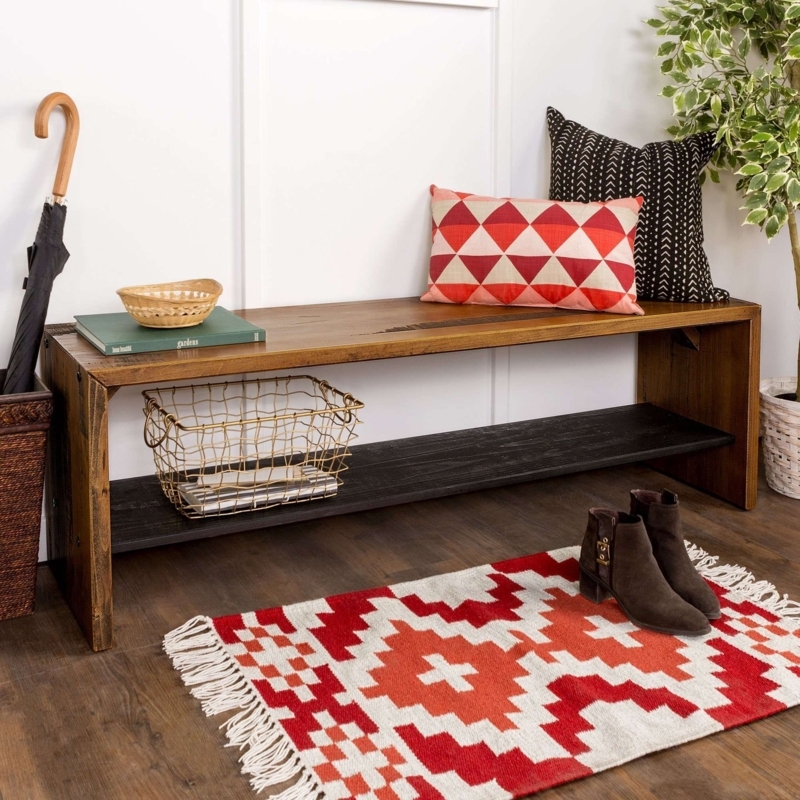 Modern Farmhouse Entryway Bench with Two-Tone Wood Finish