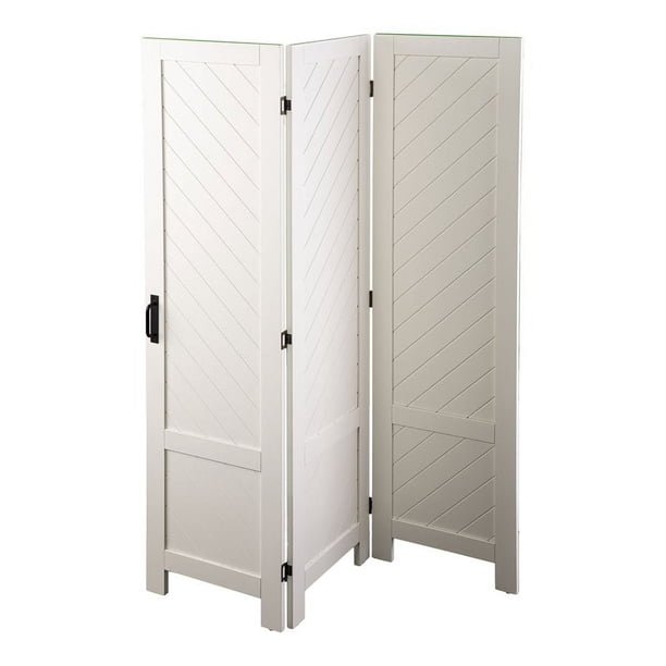Modern Farmhouse Room Divider with White Chevron Pattern, Black Hinges
