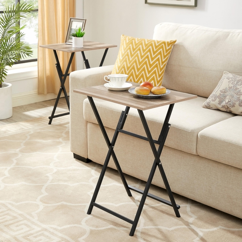 Modern Folding Tv Tray Set Dark Wood and Metal X-Frame