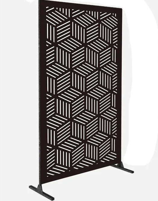 Modern Geometric Room Divider Black Laser Cut Metal Cube Pattern