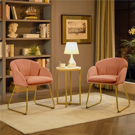 Modern Glam Accent Chair with Gold Splayed Legs in Dusty Rose