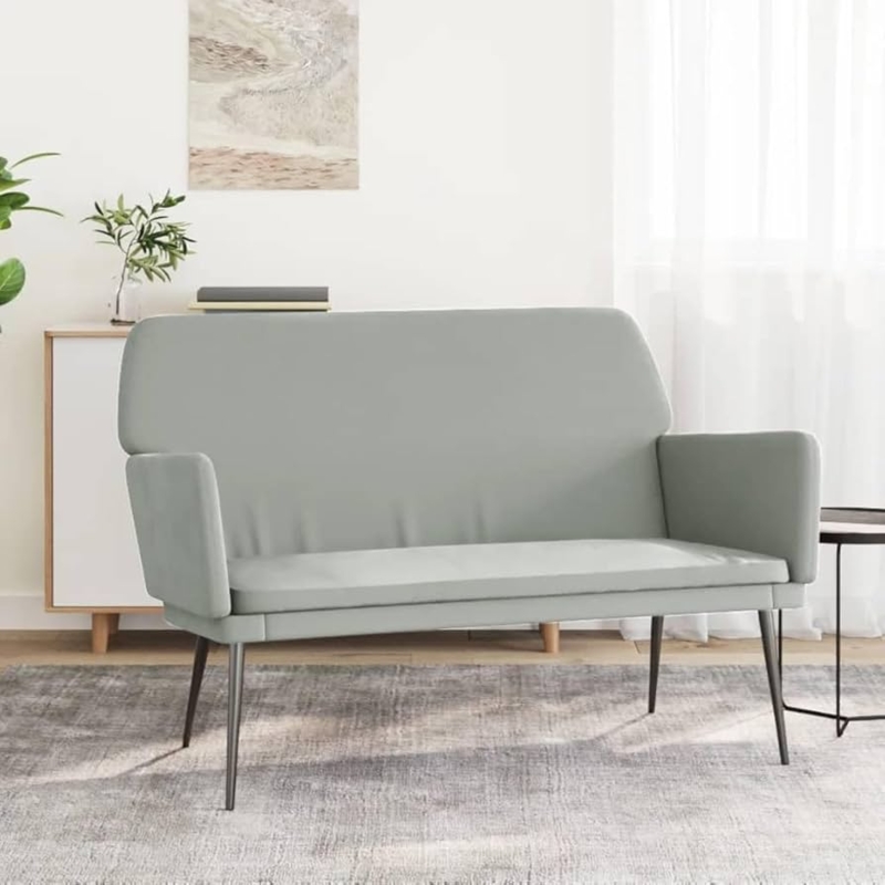 Modern Gray Velvet Settee with Tapered Metal Legs and Curved Silhouette