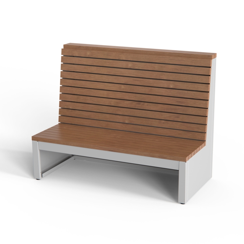Modern High Back Bench with Solid Side Panels, Slatted Wood Garden Seating