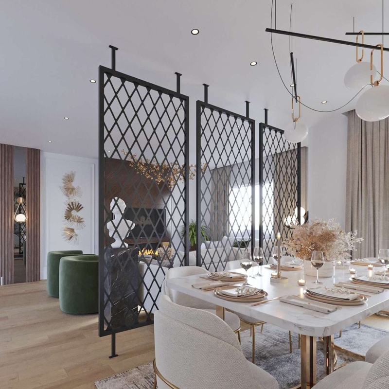 Modern Lattice Partition Metal Panels Suspended Design