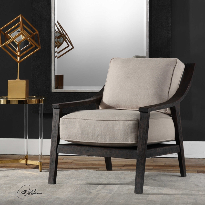 Modern Open Back Beige Accent Chair with Wood Frame - Scenario Home