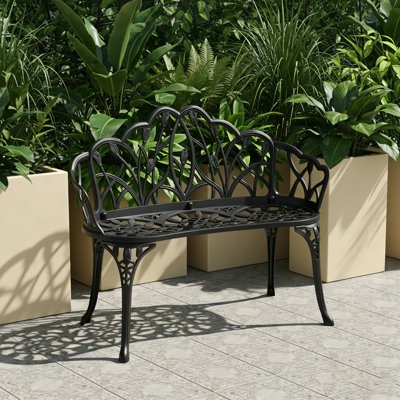 Modern Outdoor Bench Charcoal Aluminum Frame Wood Toned Slats