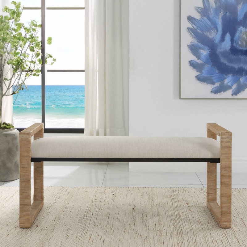 Modern Rattan Bench with Woven Frame and Ocean View Styling