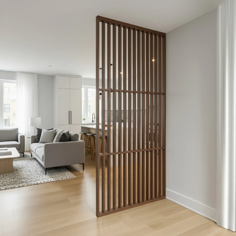 Modern Room Divider Slatted Wood Partition Floor To Ceiling Design