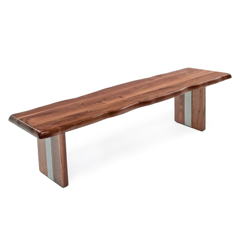 Modern Rustic Bench Live Edge Slab with Silver Butterfly Inlays