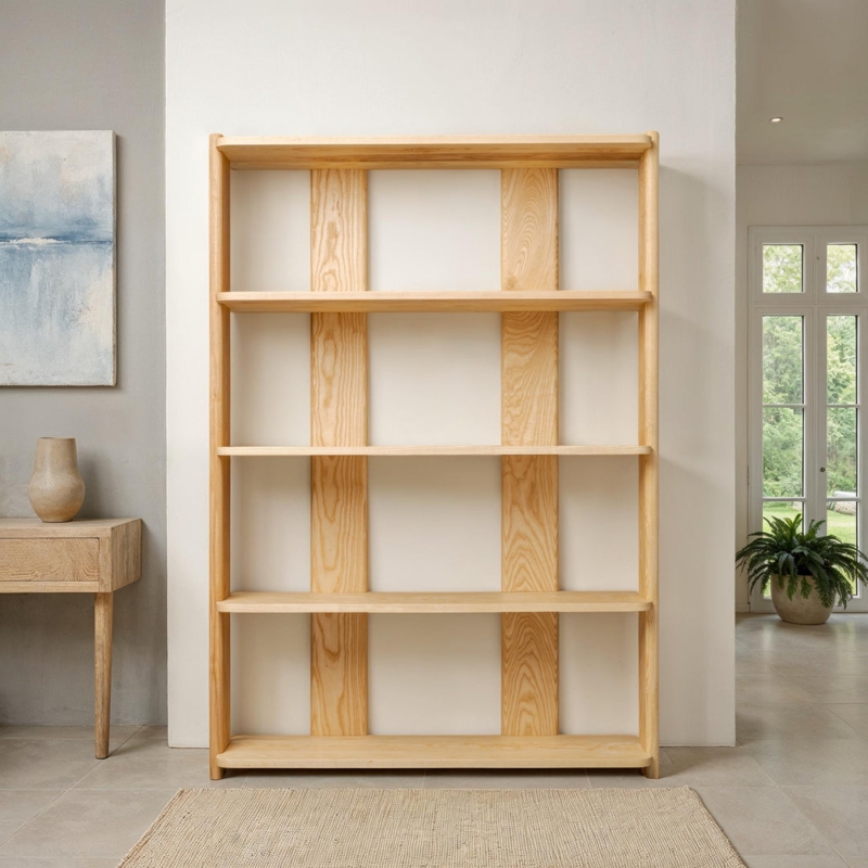 Modern Rustic Library Bookshelf with Floor-to-Ceiling Scale
