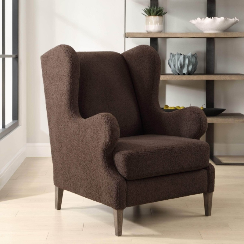 Modern Sculptural Accent Chair Earthy Brown Serpentine Back Fabric