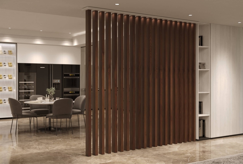 Modern Slat Room Divider Dark Walnut Vertical Floor To Ceiling