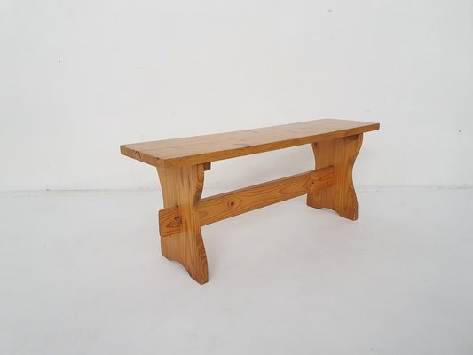 Modern Slatted Wood Bench Block Legs Honey Tone