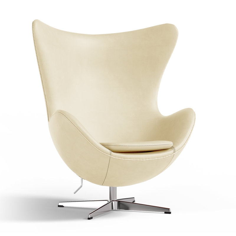 Modern Swivel Accent Chair in Cream Leather with Chrome Base