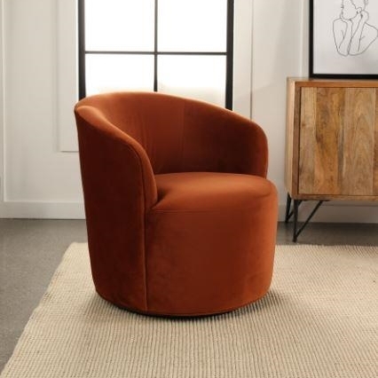 Modern Swivel Accent Chair, Vibrant Orange, Polished Chrome Pedestal Base
