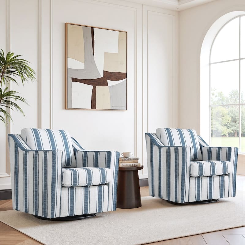 Modern Swivel Barrel Chair Set with Mixed Material Upholstery