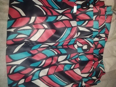 Modern Teal and Red Curtain Panel Abstract Leaf Pattern Satin Finish