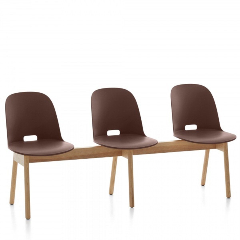 Modern Three Seat Bench, Integrated Handle Cutouts, High Back Shells