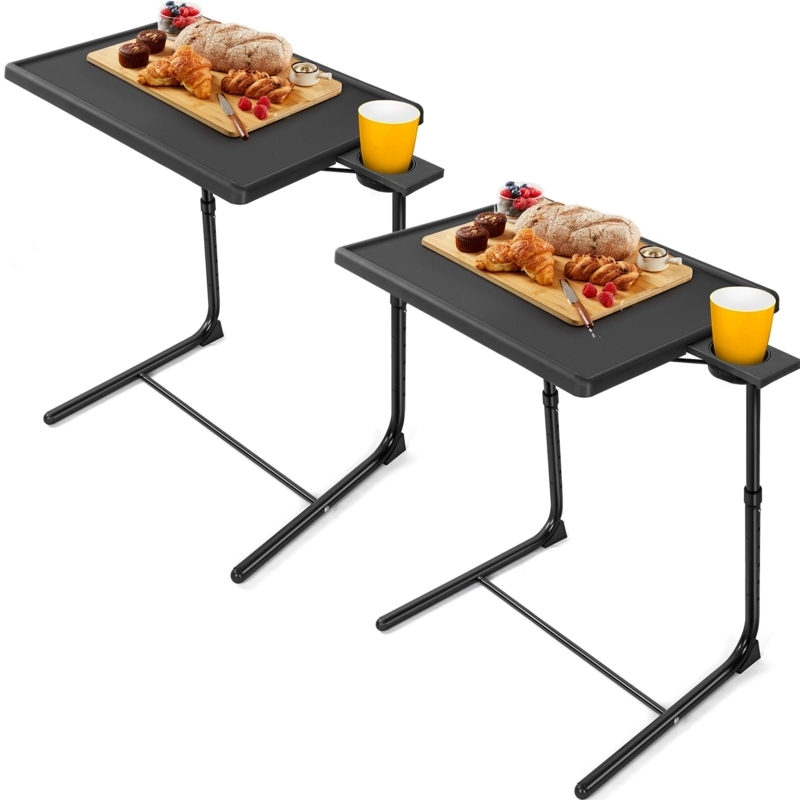Modern TV Tray Table Set Adjustable Height Cup Holder Multitasking Design