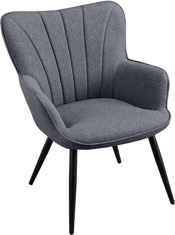 Modern Upholstered Curved Back Linen Accent Chairs Gray  Trade Show House