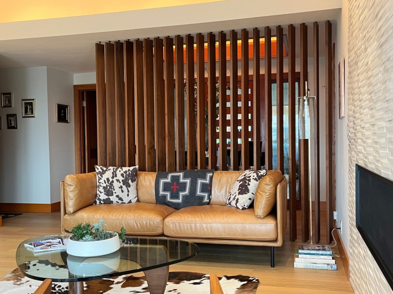 Modern Vertical Wood Slat Divider Floor To Ceiling Mid Century Style