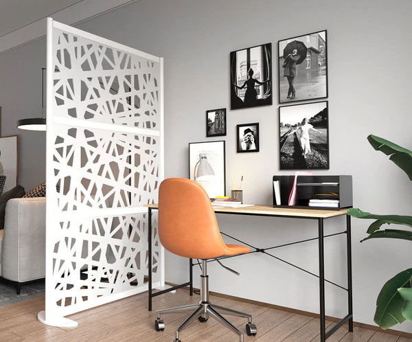 Modern White Geometric Room Divider Screen for Minimalist Home Office