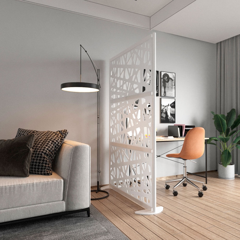 Modern White Room Divider Floor Standing Base Geometric Screen