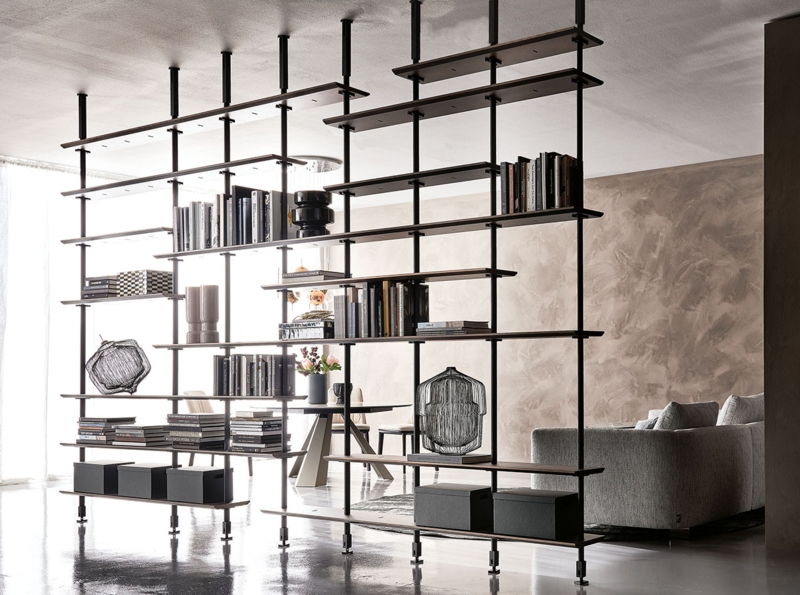Modular Bookcase Floor To Ceiling Vertical Metal Pillars Industrial