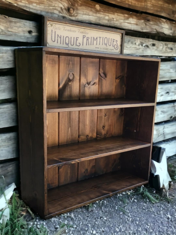 Modular Cubby Bookcase, Weathered Reclaimed Wood Appearance