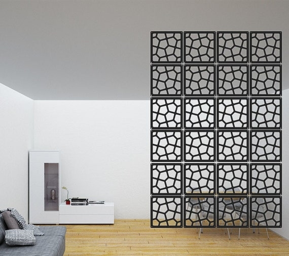 Modular Hanging Room Divider Geometric Cutouts Cellular Pattern