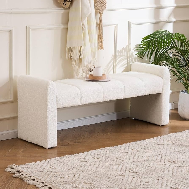 Monolithic Bench Channel Tufted Boucle End of Bed Seating