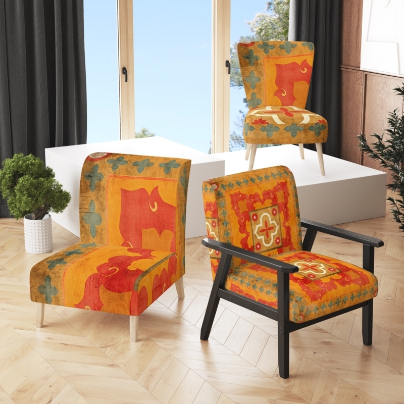 Moroccan Accent Chair, Vibrant Tile Pattern Boho Eclectic Armchair