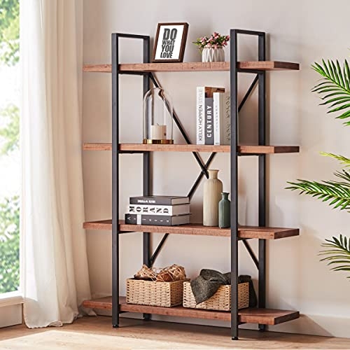Multi Tier Bookcase Light Wood Tone Tall Shelving Unit