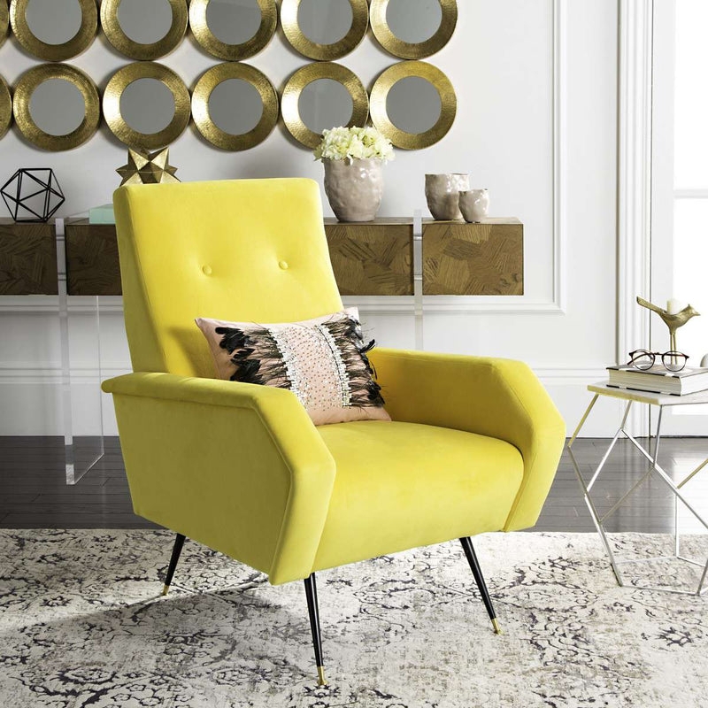 Mustard Yellow Velvet Accent Chair Retro Splayed Legs