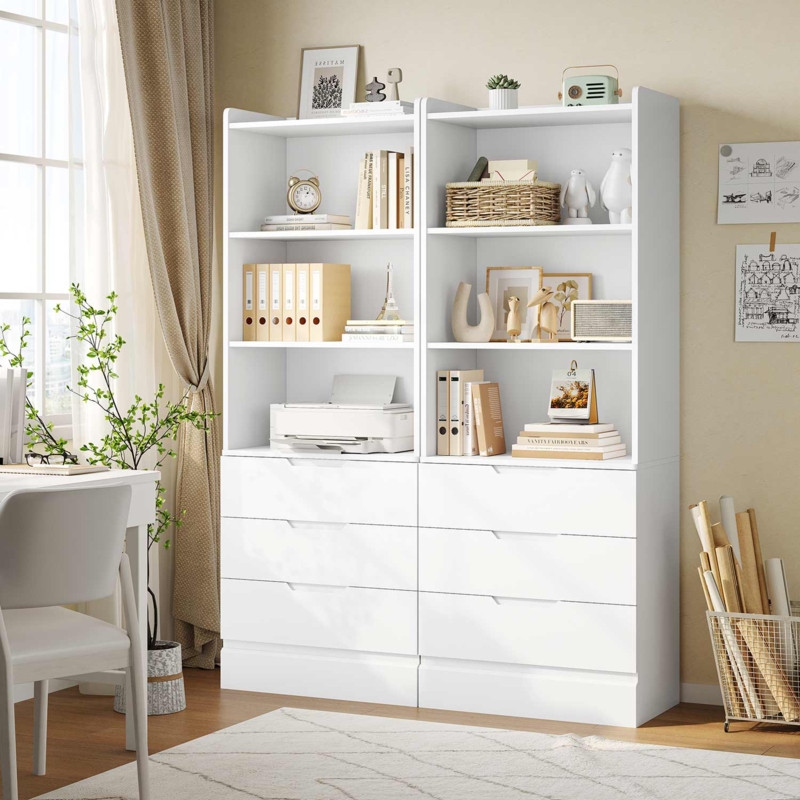 Narrow Arched Top Bookcase with Gold Bin Pulls for Small Spaces