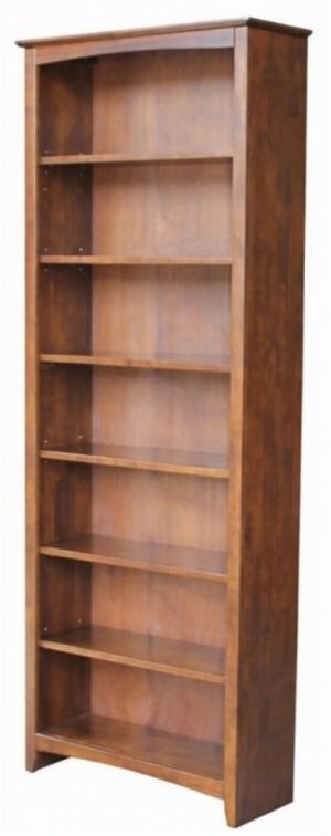 Narrow Bookcase in Espresso Finish, Shaker Style Six Tier Shelving Unit.