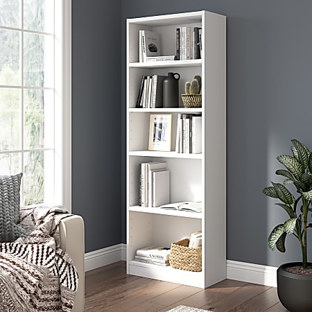 Narrow Bookcase, Matte White Finish with Decorative Molding Detail