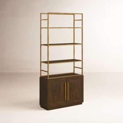Narrow Bookcase Natural Wood Four Tier Scandinavian Storage
