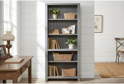 Narrow Bookcase with Lower Cabinet Doors Transitional Style
