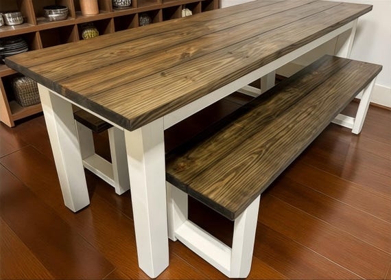 Narrow Farmhouse Dining Set with Espresso Top and White Legs