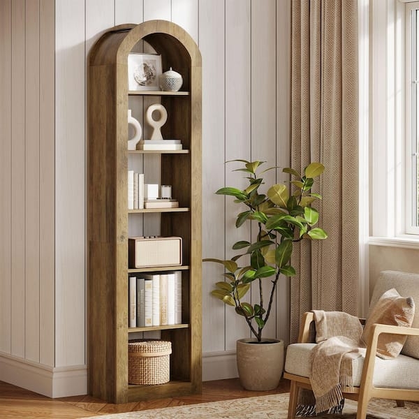 Narrow Industrial Bookcase Black Metal Frame Wood Toned Shelves Styling