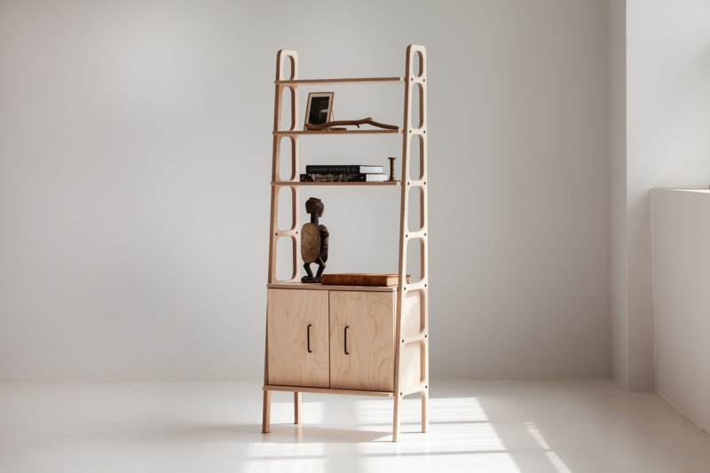Narrow mid-century bookcase with cabinet  tall bookshelf storage