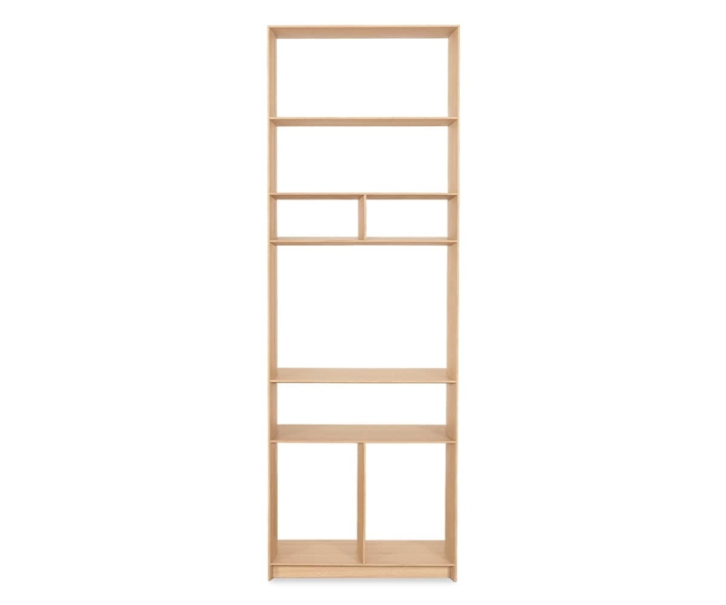 Narrow Profile Bookcase Asymmetrical Shelving Oak Vertical Storage