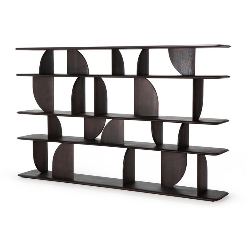Narrow Vertical Bookcase Dark Brown Geometric Cubbies