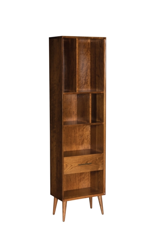 Narrow Wood Bookcase Mid-Century Modern Tapered Legs Open Back