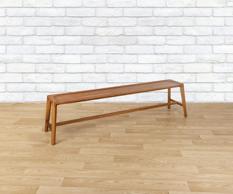 Natural Teak Bench Rounded Silhouette Six Legs