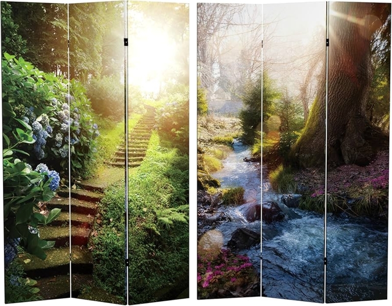 Nature Room Divider 3 Panel Double Sided Stairway to Heaven Theme