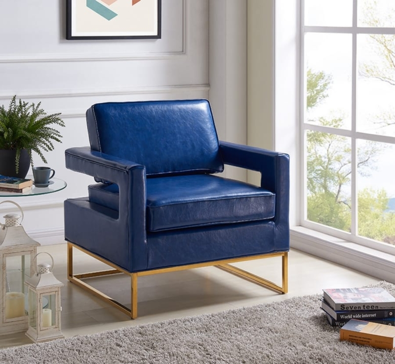 Navy Blue Tufted Accent Chair Gold Stiletto Legs Glam Style