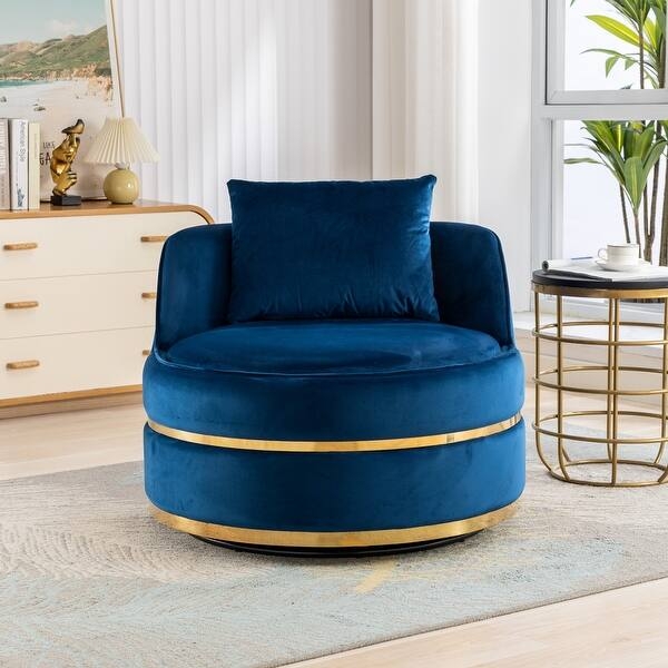 Navy Blue Velvet Oversized Swivel Barrel Chair for Lounging