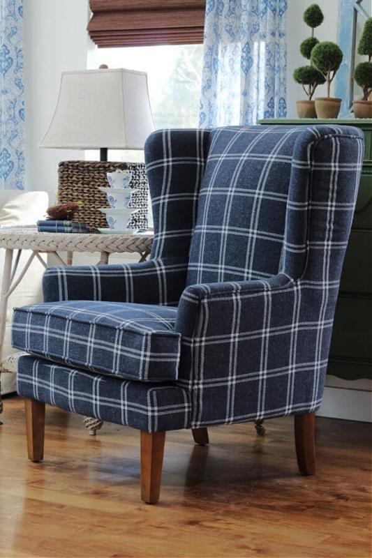 Navy Blue Wingback Accent Chair with Elegant Channel Tufting Details